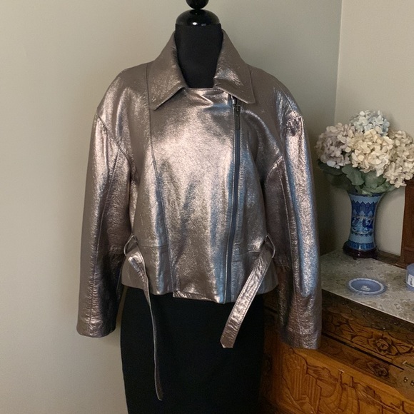 Bronze Gold Leather 1980s Glam Rock Leather Jacket - Picture 8 of 14